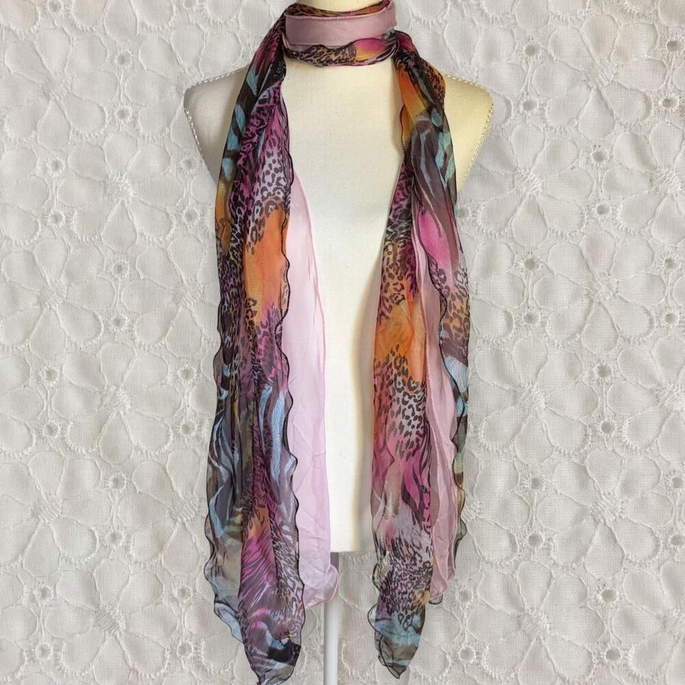 Vintage Y2K Animal Print Pink Multicolor Scarf